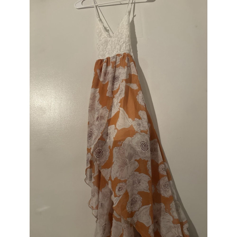 PatPat High Low Orange Floral Maxi Dress White Lace Bodice Boho Summer L - Picture 2 of 6